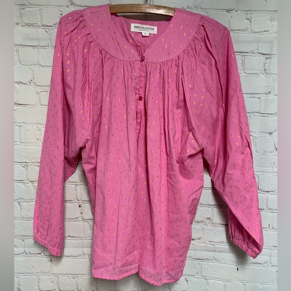 Emerson Fry India Collection Olympia Pink Metallic Gold Top Size S 42” - Picture 6 of 7